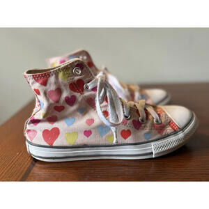 Converse All Star Chuck Taylor High Top Pink Hearts Youth Size 3 #671608F Shoes